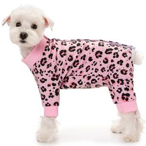 Small Dog Striped Recovery Suit, Puppy After Surgery Onesie for Female Male, Pet 4-Legged Pajamas Bodysuit, Surgery Abdominal Wound Bandages Clothes Pant for Shedding Skin Disease (Medium, Pink Leopard)