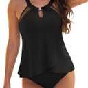 Blooming Jelly Womens Tankini Swimsuit Modest High Neck Two Piece Bathing Suit High Waisted Cute Flattering Ladies Swimwear (Medium, Black)