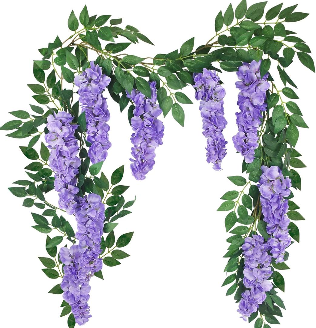 CISDUEO Wisteria Hanging Flowers Wisteria Flowers Vine Garland Wedding Arch Decoration Purple Blue 6.56 Ft Artificial Wisteria Vines Hanging Flower Vines Silk for Party Garden Home Table Backdrop