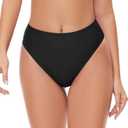 Women's High Waisted Thong Bikini Bottoms High Cut Black Rave Bottoms, Black, X-Large (Black, XL)