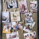 Clip Picture Frame with LED Fairy Lights, Solid Wood Frame with Wooden Clothespins to Hang Photos, Cute Accents, and Mementos, Vintage Home Decor, 15.75 x 19.25 (Black)