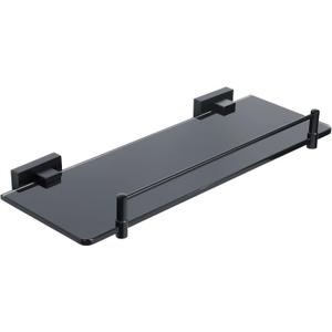 Alise Bathroom Shelves Glass Shelf with Guard Bar Wall Mount,Floating Shelves for Bathroom,SUS 304 Stainless Steel Tempered Glass Rack Holder Storage Organizer,GOY380X130-B Black (380x130mm)