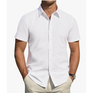 J.VER Men's Short Sleeve Dress Shirts Stretch Stain Shield Casual Button Down Shirts Solid Formal Shirt M