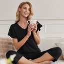Ekouaer Womens Pajama Sets Ruffle Short Sleeve Sleepwear Top and Capri Pants Pjs Set Comfy 2 Piece Lounge Set S-XXL (Black, S)