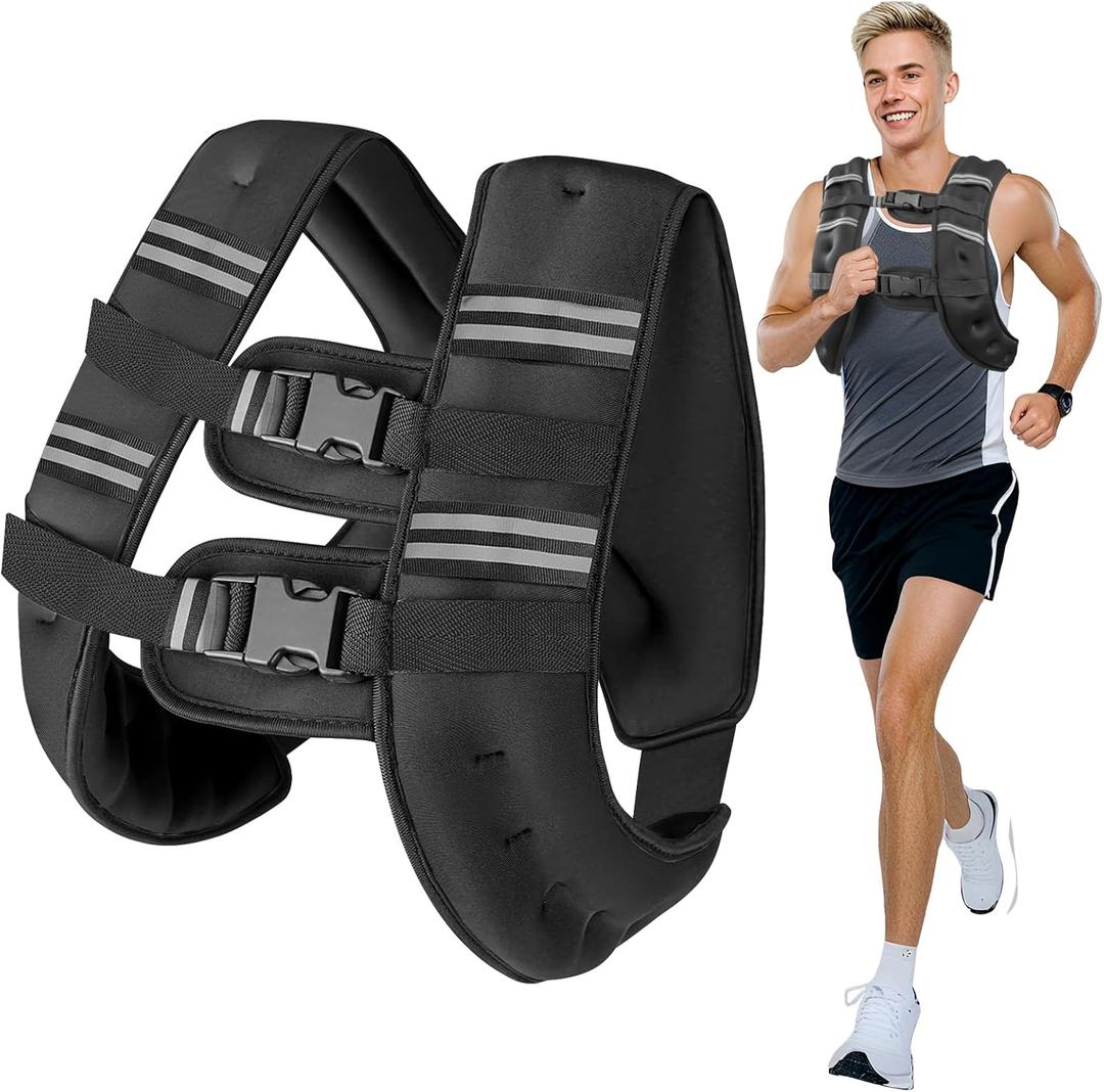 6lb/8lb/12lb/16lb/20Lb Weighted Vest Woman Men with Reflective Stripe, Chest Size Adjustable Strength Training Weight Vest for Walk Running Jogging (Black)