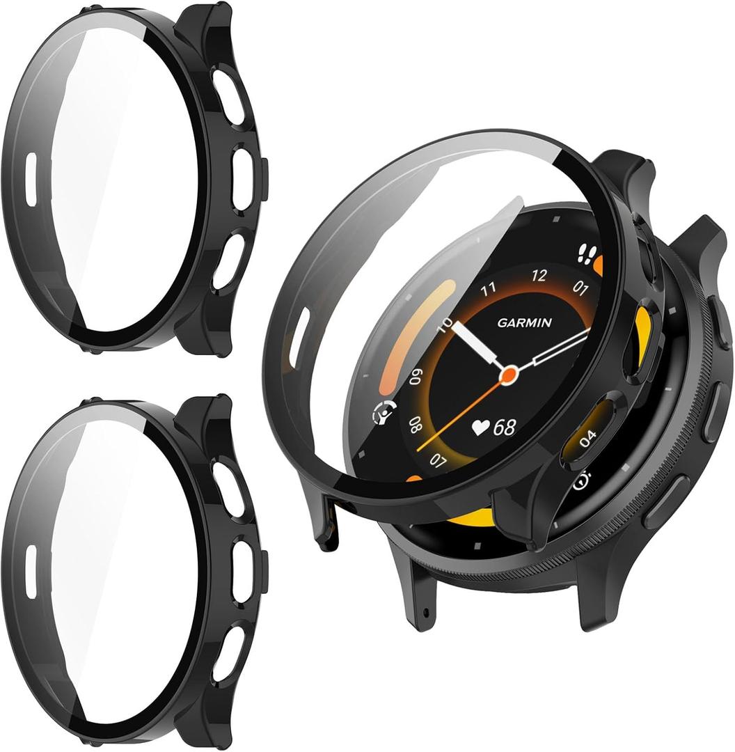2 Pack for Garmin Venu 3 45mm Screen Protector Case [Full Coverage], Hard PC Bumper All-Around Protective Accessories for Garmin Venu 3 Built-in Tempered Glass Film (Black+Black)
