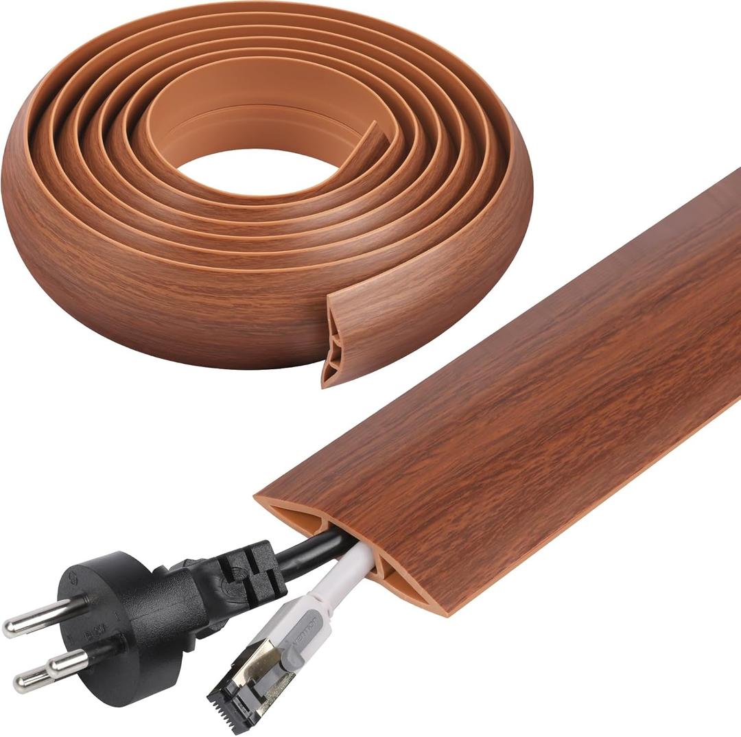 10 FT Floor Cord Cover, Cord Covers for Wires on Floor, Cord Protector, Floor Cable Cover, Hide Extension Cord Covers for Floor, Cable Cavity: 0.47" (W) x 0.29" (H) - Brown