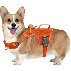 Small Dog Harness, Heavy Duty Tactical No Pull Dog Harness, No Choke, Easy On and Off Pet Vest with Molle System, Adjustable Reflective Dog Vest with Breathable Padded for Walking Hiking Training (S(Neck:16-22",Chest:20-28"),18-35 lbs, Orange)