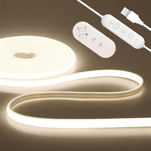 ALITOVE LED Strip Lights Waterproof 4000K Natural White 5V USB COB LED Strip Light 16.4ft Dimmable Flexible Neon Lights with Remote for Indoor Outdoor Office Home Improvement RV Boat Camping Lighting