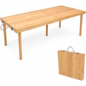 Folding Wooden Picnic Table, All-in-One Storage Box Design Portable Solid Wood Low Profile Table for Indoor Home, Outdoor Camping, Beach and Patio