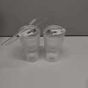 2 Pack Glass Tumblers with Lids and Straws, 20oz Iced Coffee Cups with Lids Reusable for Juices, Smoothies, Cocktail, Beer, Tea and Latte - Ribbed Design & Thick Glass