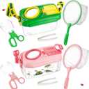 2 Set Bug Catcher for Kids- Educational Bug Catching Kit Including Butterfly Net, Insect Clip, Tweezer, Outdoor Toys for Kids Ages 3-10 (Pink & Green)