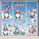 9 Sheets Patriotic Gnome 4th of July Window Clings, Hianjoo 97 Pcs Red White Blue Static Decals with Stars, Independence Day Memorial Day Home Glass Party Decorations