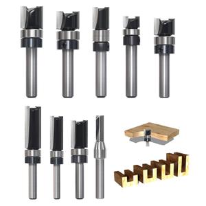 9pcs Pattern Flush Trim Router Bit 1/4 Shank, Carbide Tipped Top Bearing Template Pattern Router Bit, Straight Flush Cut Router Bit, for Wood Trimming