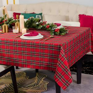 Christmas Red Plaid Waterproof Tablecloth  Classic Woven Check Design  Holiday Dining Table Cover for Xmas Parties, Stain-Resistant & Durable, W60 x L84 in