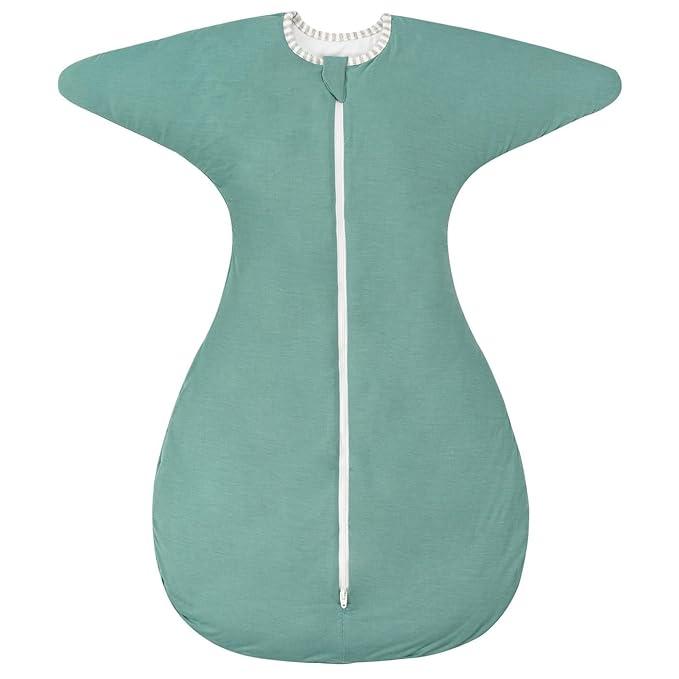 ZIGJOY Shark-Fin Transitional Swaddle for Newborn - 0.5 Tog Rayon Made from Bamboo Transition Swaddle Sleep Sack 6-12 Months Baby Arms Up Swaddle Blanket with 2-Way Zipper, Mint Green