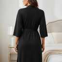 NY Threads Women's Robe Long Knit Bathrobe 3/4 Sleeves Soft Kimono Lightweight Loungewear (Black, L)