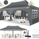 COBIZI 10x20 Pop Up Canopy with 6 Sidewalls,10x20 Canopy Tent Frame Upgraded with 3 Adjustable Heights,Waterproof UV50+ Outdoor Party Commercial Ez Up Gazebos with Carry Bag(10 x 20 ft Gray)