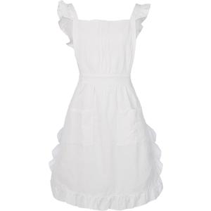 Tosewever Waist Aprons for Women with Pockets, Waitress Costume Apron for Party Cooking Kitchen (White)