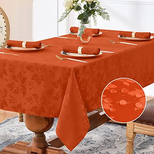 Romanstile Fall Jacquard Rectangle Tablecloth - Thanksgiving Waterproof Table Cloths Autumn Heavy Weight Fabric Table Covers for Dinner/Parties/Holiday - 52 x 70 Inch, Burnt Orange