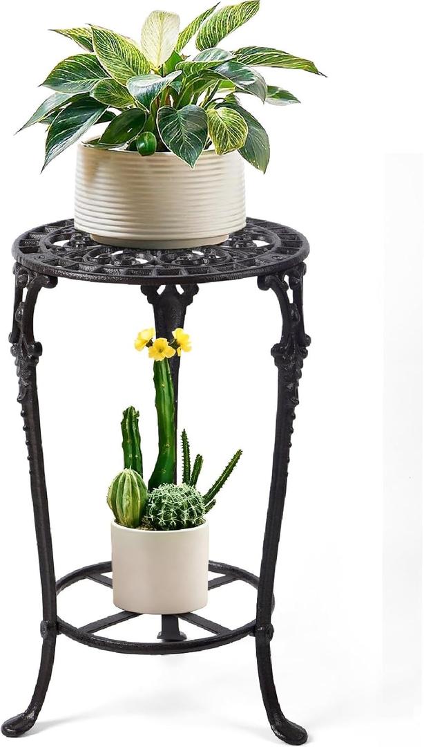 Notakia Plant Stand Indoor Outdoor Clearance Heavy Duty Cast Iron Plant Table for Patio & Garden, Tall Vintage Decorative Metal Plant Rack, Wrought Iron Flower Pot Holder for Home Garden Porch Yard (20.47Inch Tall)