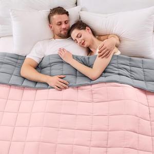 yescool Weighted Blanket for Adults (25 lbs, 80” x 87”, Pink Grey) Cooling Heavy Blanket for Sleeping Perfect for 240-260 lbs, King Size Breathable Blanket with Premium Glass Bead, Machine Washable