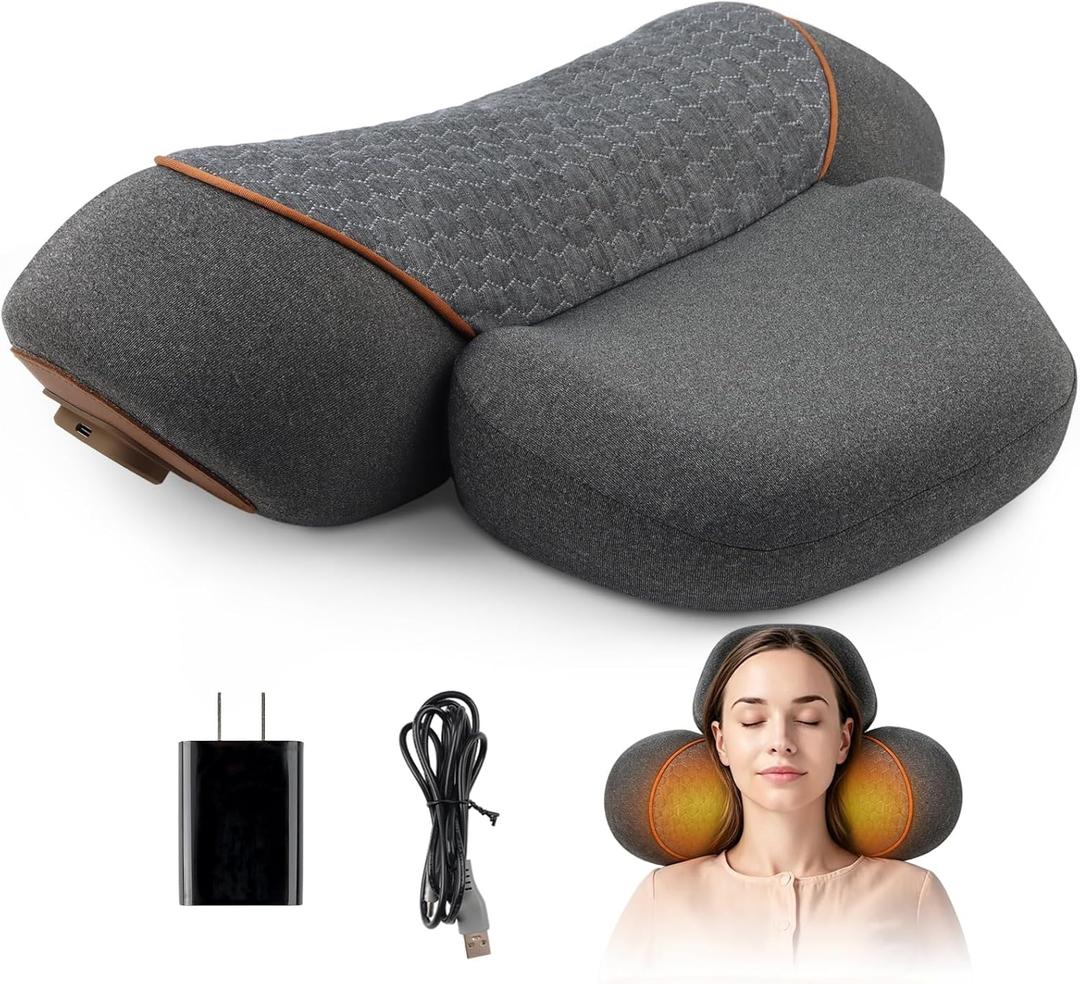 3-in-1 Neck Massager Pillow, Portable Memory Foam Neck Cervical Traction Device with Heat & Gentle Traction & Vibration Massage for Pain Relief Deep Tissue, Cervical Pillow, Gift for Men and Women