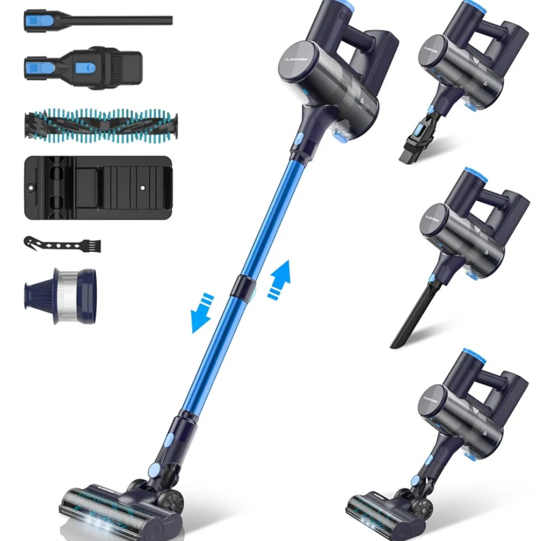 Claesydorn Cordless Vacuum Cleaner, Powerful 6-in-1 Lightweight Stick Vacuum Up to 45mins Runtime with Ultra-Large Capacity Battery, Rechargeable Handheld Vacuum for Hard Floor Pet Hair Home