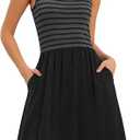 Allegra K Casual Dress for Women's Summer Striped Patchwork Square Neck Sleeveless A-Line Midi Dress, Large