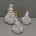 Domensi 3 Pcs Lighted Ceramic Snowman Decor White Porcelain Snowman Figurines with Lights for Christmas Table Centerpiece Mantel Tabletop Fireplace Xmas Holiday Winter Home Decor