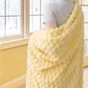 Flannel Fleece Throw Blanket, 3D Jacquard Light Yellow Fuzzy and Warm Blanket for Couch, Sofa, Bed, 300GSM Super Soft Touch Cozy Home Decor