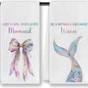 Coquette Bow Mermaid Coastal Beach Kitchen Dish Towels, Mermaid Gifts for Women Girls, Glitter Mermaids Tail Decorative Hand Tea Towels for Kitchen Bathroom, 16x24 Inches Set of 2