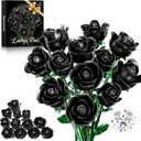 Black Rose Bouquet Building Set for Girls & Boys - 12 Pack Botanical Collection Gift for Easter Basket Artificial Flowers Botanical Collection Centerpiece Retro Decor