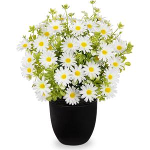 DILATATA Artificial Daisy Flowers in Pot 12 Inch Fake Flowers Silk Daisy Arrangement Faux Plant Flower Decor for Spring Home Decor Table Centerpiece Garden Porch Window - White
