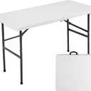 Sweetcrispy 4ft Plastic Folding Table Outdoor Indoor Heavy Duty Portable Desk with Carrying Handle for Camping Picnic Party (White)
