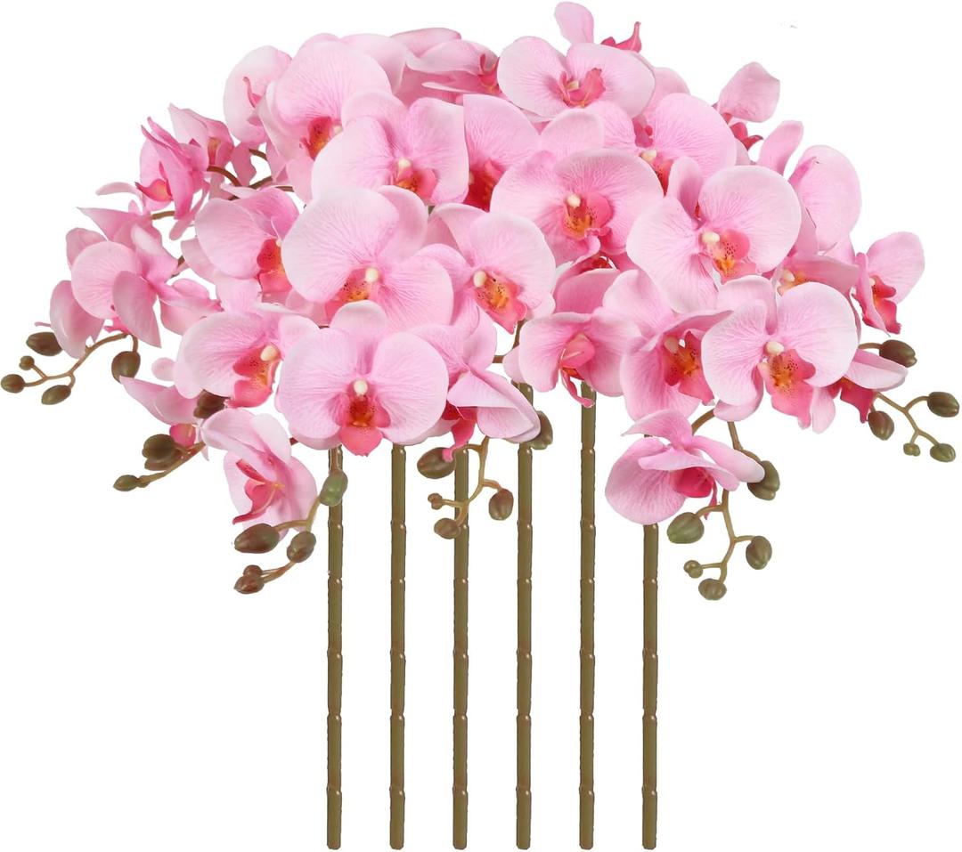 38 Inch 6 PCS Orchids Artificial Flowers Pink Fake Orchids Velvet Silk Orchids Faux Orchid Flowers Long Stem Artificial Flowers for Tall Vase for Home Wedding Decoration(Baby Pink)