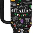 Italy 40 oz Tumbler with Handle and Straw, Italy Souvenirs Insulated Travel Mug Iced Coffee Cup, Birthday Gifts for Women, Men, Christmas Thanksgiving Day Gifts for Italian