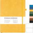 Lined Journal Notebook, 8.5" x 11" Hardcover Leather Notebook for Work, Wide Ruled Notebook Journal for Women Men, 192 Thick Paper, Lay Flat, 2 Pockets, A4 Large Journals for Writing, Yellow Notebook