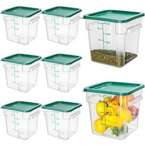 Lallisa 8 Pack 8 Qt Clear Food Storage Container with Handles and Lid Commercial Grade Square Food Storage Containers with Lids Polycarbonate Storage Container for Home Kitchen Restaurant (Green)