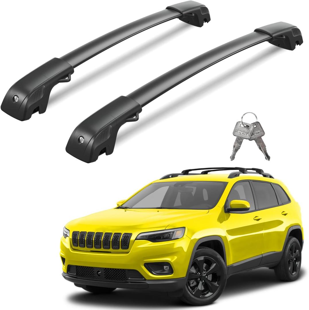 Wonderdriver 300lbs Lockable Roof Rack Cross Bars Compatible with Jeep Cherokee 2014-2023, Heavy Duty Aluminum Roof Rails Crossbars Cargo Canoe Black Rooftop Cargo.