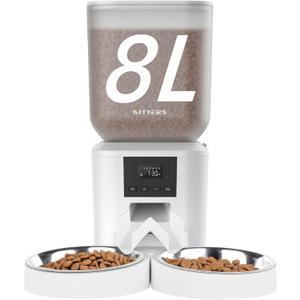 Automatic Cat Feeder for 2 Cats - 8L/34 Cups Large Capacity Auto Food Dispenser with LCD Screen, 2 Food Trays, Timed Cat Feeder, Up to 50 Portions 6 Meals Per Day, Keep Fresh