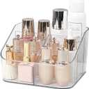 DASITON 5 Slots Makeup Brush Holder, Acrylic Make Up Brush Holder Organizer for Vanity, Bathroom Countertop, Small Makeup Organizer Brush Cup Cosmetic Brushes Storage, Pen Holder for Desk (Clear L)