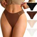 ASIMOON High Waist Bikini Underwear Womens Seamless Lace No Show Panties Soft Stretch High Cut Panties 10 Pack (Small, Multicolor 4 Pack) in