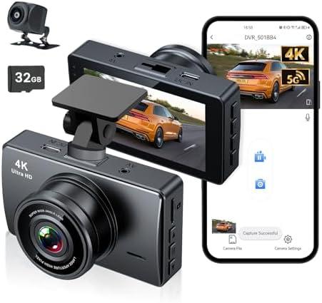 Dash Cam Front and Rear, Dash Camera for Cars 4K+1080, Dashcam Built-in WiFi, APP Control, 32GB Card Included, 3" IPS Touch Screen, 24H Parking Monitor, Night Vision, G-Sensor