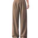Womens High Waisted Wide Leg Pants Pleated Tailored Trousers with Pockets Business Casual Dress Pants Brown M
