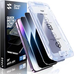 SMARTDEVIL 2 Pack for iPhone 14 Pro Privacy Screen Protector, Military-Grade Shatterproof Protection, 9H Hardness, Anti-Spy Privacy Tempered Glass, Easy Installation, No Bubble