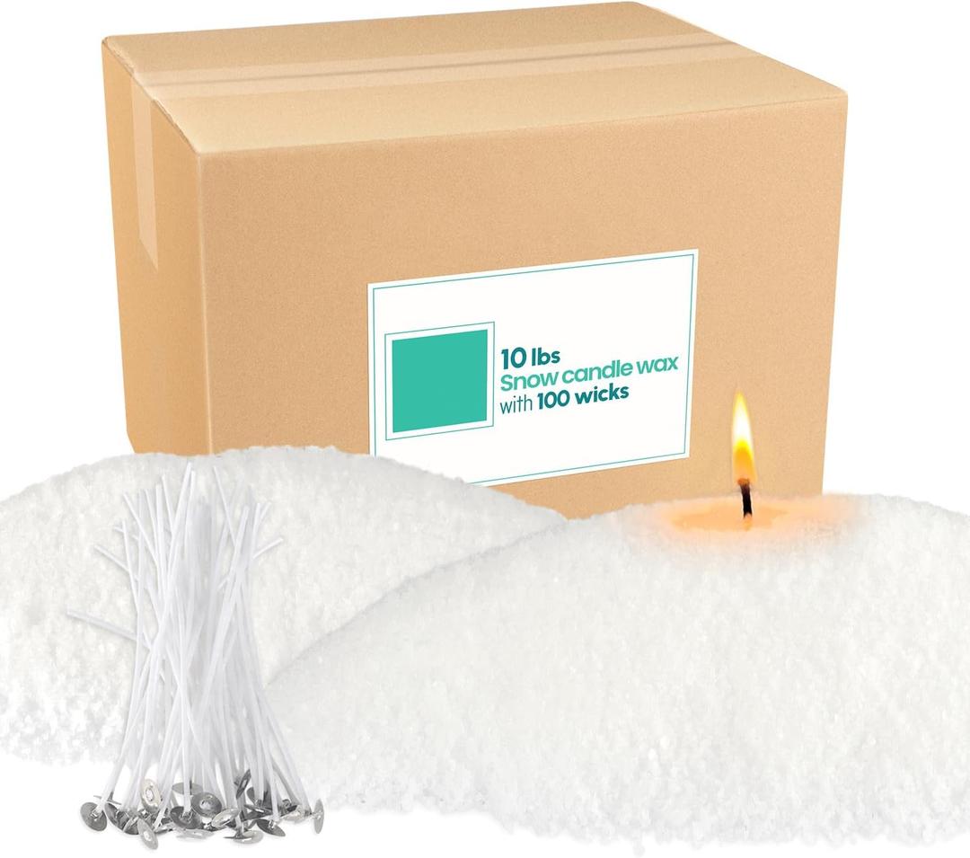 Wfmolcand 10 lb Natural Pearl Wax Sand DIY Set with 100 Wicks, Reusable, Continuous Burning, Unscented Candle Powder, Designed for Handmade Candles, Wedding Celebrations and Party Decorations