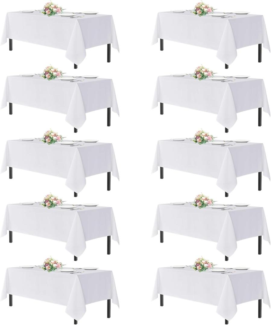 sancua White Table Cloths Rectangle, 10 Pack Tablecoths Rectangular for 6 Foot Tables - Washable Polyester Fabric Table Cover for Wedding, Birthday Party, Banquet Reception, 54x108 Inch