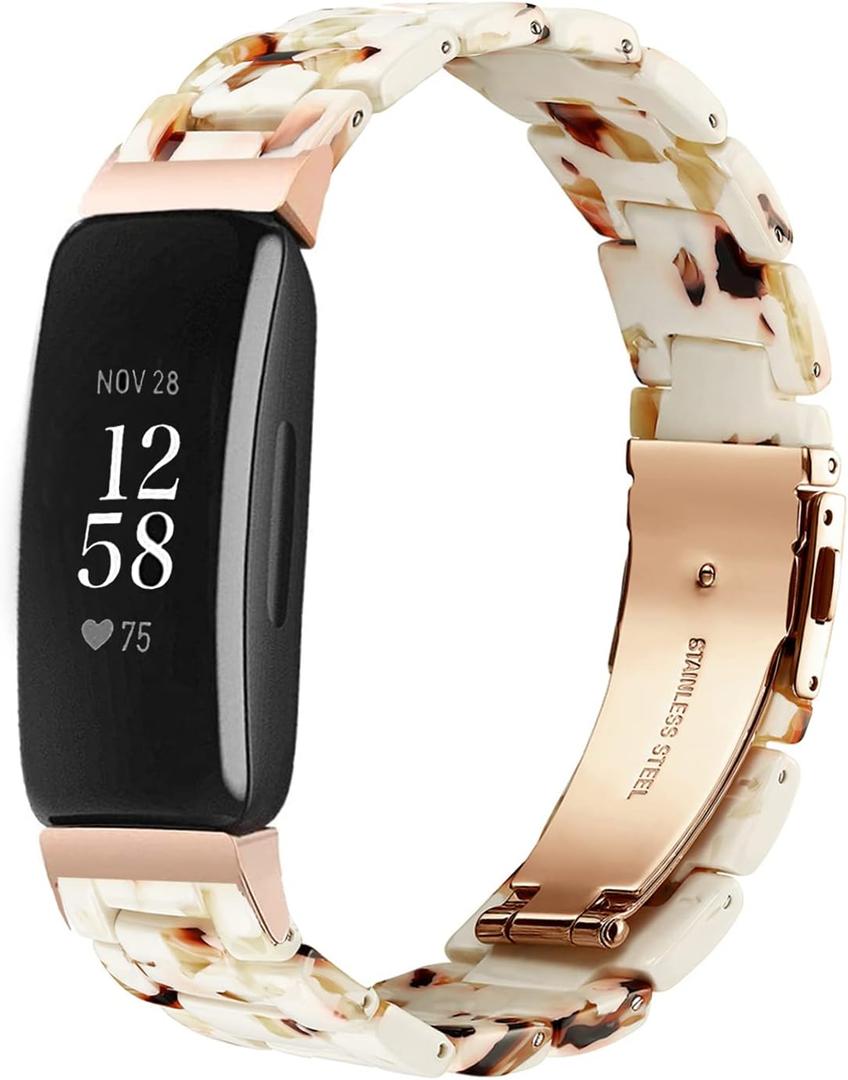 Compatible with Fitbit Inspire 2 /Inspire HR/Inspire bands Women, Stylish Resin Watch Bracelet Replacement Bands for Adjustable Wristband for Fitbit Inspire Accssorises (Nougat White)