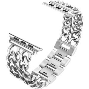 Secbolt Bands Compatible with Apple Watch 38mm 40mm 41mm 42mm 44mm 45mm 46mm 49mm iWatch SE Series 10 9 8 7 6 5 4 3 2 1 Stainless Steel Chain Links Replacement Strap (38mm/40mm/41mm/42mm(Series 10), Silver)